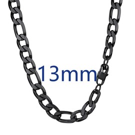 PROSTEEL Smooth Figaro Chain Necklace Stainless Steel Chains Length 14-30 Inches Width 4mm-13mm Hip Hop Jewelry Unisex For Men Women Gift Box - Style: 13mm-Black, Length: 28"-71 cm