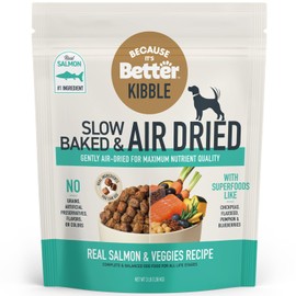 Because it's Better Slow Baked and Air Dried Dog Food, Real Salmon and Veggies, 3lb Bag, Complete and Balanced Dry Dog Food, for All Life Stages