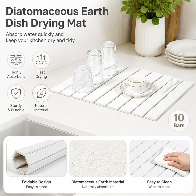 Kitchen Drying Mat Combo - Diatomite Mat - Dish Scrubber