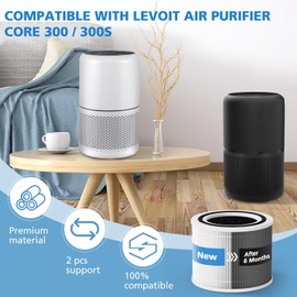 Core 300 Replacement Filt-er Compatible with LEVOIT Core 300 Core 300S Air Purifi-er, 3 in 1 True HEPA Classic Core 300-RF Filt-er Replacement (2 Pack)
