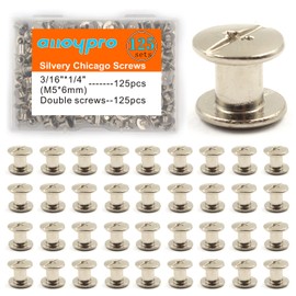 125 Sets Silvery Chicago Binding Screws Assorted Kit Nail Rivet Chicago Button DIY Leather Decoration Bookbinding Round Flat Head Stud Screw (Silvery-3/16"x1/4"-125 Sets)
