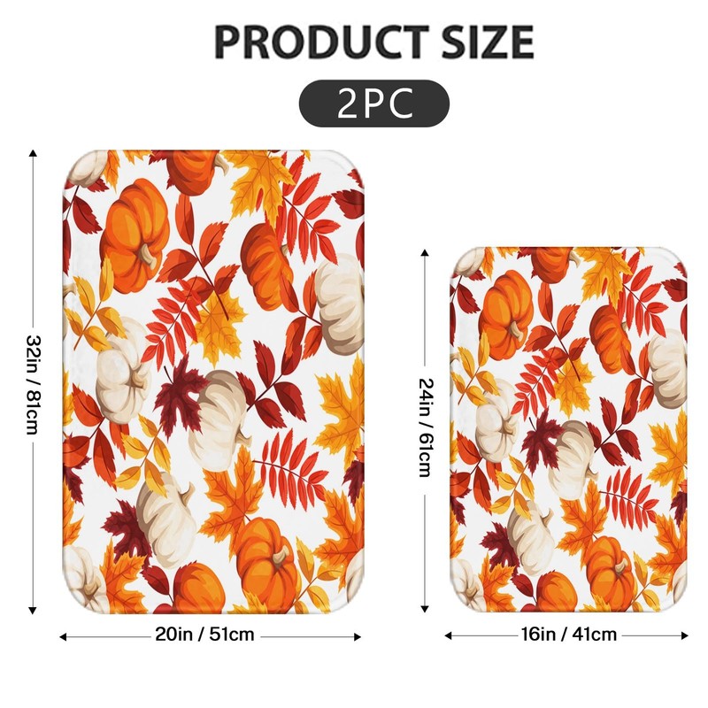 Arttown Autumn Orange Pumpkin Bathroom Rug Mat Set of 2,