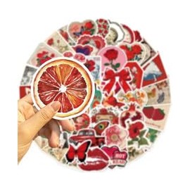 50PCS Retro Red Aesthetic Stickers for Laptop,Luggage,Computer,Water Bottle,Skateboard,Suitcase,Scrapbook,Waterproof Vinyl Cartoon Cute Decals,Teens Girls Sticker,Kawaii Trendy Graffiti Sticker