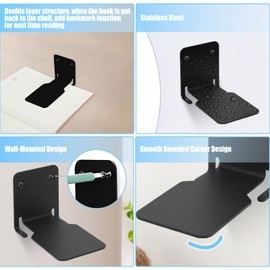 JUMRHFAN 4Pcs Floating Bookshelf, Invisible Bookshelf, Metal Floating Book Shelves Wall Mounted for Bedroom, Living Room, Kitchen, Playroom and Office (Black)