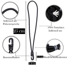 BYZANDQI Bungee Cord with Hooks, Pack of 25, Expander with Hooks, 25 cm, Tarpaulin Tensioner, Tent Rubber, Rubber Tensioner, Tarpaulin Rubber Expander Loops for Tarpaulins, Tent, Net, Camping