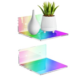 Sezanrpt 6 Inches Iridescent Acrylic Wall Shelves Set of 2, Wall Mounted Storage Display Shelves for Bedroom, Gaming Room, Living Room, Bathroom, Dining Room, Office, 2 Pack