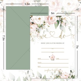 Whaline 25 Sets Floral Wedding Invitation with Envelopes Stickers Eucalyptus Leaves Flower Mr & Mrs Blank Invites Cards for Bridal Shower, 5 x 7 Inch