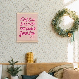 Supwhd Christian Wall Art, Trendy Preppy Pink Bible Verse Art With Wooden Hanger, Christian Wall Art for Girls Room Dorm Decor, 12x16 Inches