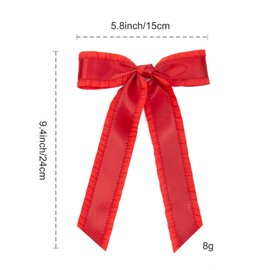 GiLi 2PCS Hair Bows for Women Girls, Bow for Hair Slides Metal Clips Cute Ruffled Edge Satin Ribbon Accessories for Toddlers Teens Kids (Red, Hunter Green)