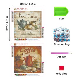 YapitHome Set of 4 Coffee 5D Diamond Painting, Diamond Painting Coffee Set, 30 x 30 cm, DIY Diamond Painting Kits for Home, Wall Decoration, Painting, Crafts, Gift