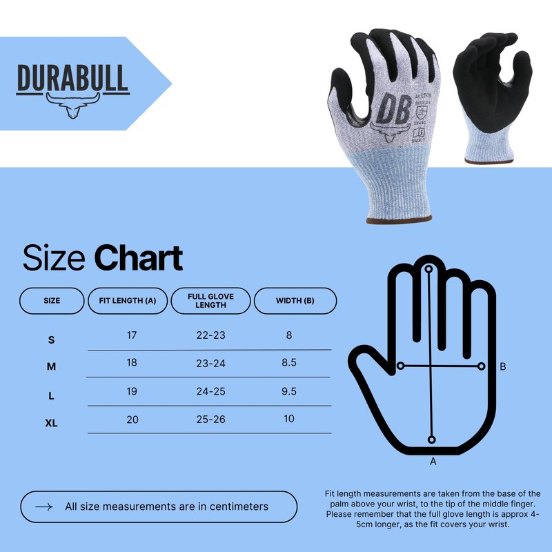 Durabull Safety Workwear Gloves. Spandex for comfort fit. Sandy Nitrile