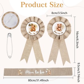 Neutral Sage Green Mom to Be Sash Baby Shower Decorations Dad to Be Pin, Rustic Boho Mommy to Be Sash Baby Shower Corsage Pin Set for Pregnant Mommy Gift Props Keepsake Gifts Party Decorations (Bear)
