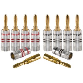 Poppstar 10x High End Banana Plugs (Up to 4 mm² Screwed, Soldered 6 mm², 24 K Gold-Plated, Aluminium Housing, 5 x Black, 5 x Red)