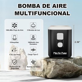 Ultra Mini Bomba De Aire Eléctrica, Bombas Aire Eléctricas Portátiles, Mini Bomba De Aire con 3 Modos Luz de Camping, 5 Boquillas, Inflador y Desinflador, Inflar Colchon Juguetes Inflables y Alberca