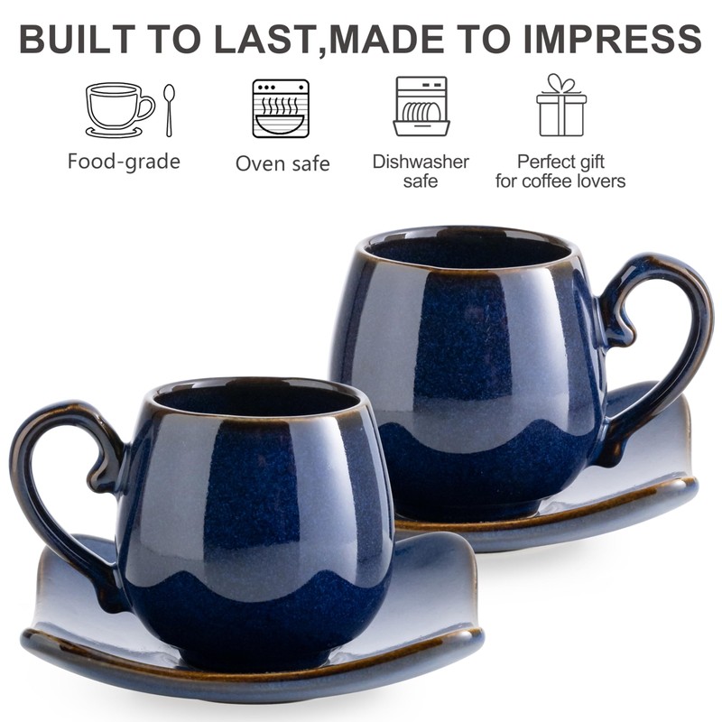 LYEOBOH 3oz Espresso Cups with Saucers, Small Coffee Cups Set