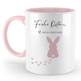 Tasse Frohe Ostern Mein Häschen | Ostergeschenk für Freund, Freundin, Partner | Mein Häschen Kaffeetasse Ostern | Osterhasen Tasse für Männer & Frauen | (zweifarbig rosa 330ml)