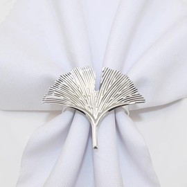Set of 12 Napkin Rings, Fabric Napkin Holder Rings, Napkin Rings, Fan-shaped Leaf Napkin Buckles for Table Decoration, Wedding, Party, Holiday, Banquet (Silver, 5.8 x 4.8 cm)