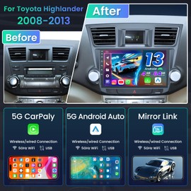 [4Core+64GB] Car Radio Stereo for 2008-2013 Toyota Highlander: 10.2-Inch 1280*800 IPS Touchscreen, Featuring Wireless CarPlay & Android Auto GPS FM SWC Bluetooth 5.4 5G WiFi MirrorLink & Backup Camera
