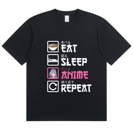InnoBeta Funny Anime Gifts Shirt Unisex Adults T-Shirt for Men Women on Birthday, Christmas, Eat Sleep Anime Repeat, M