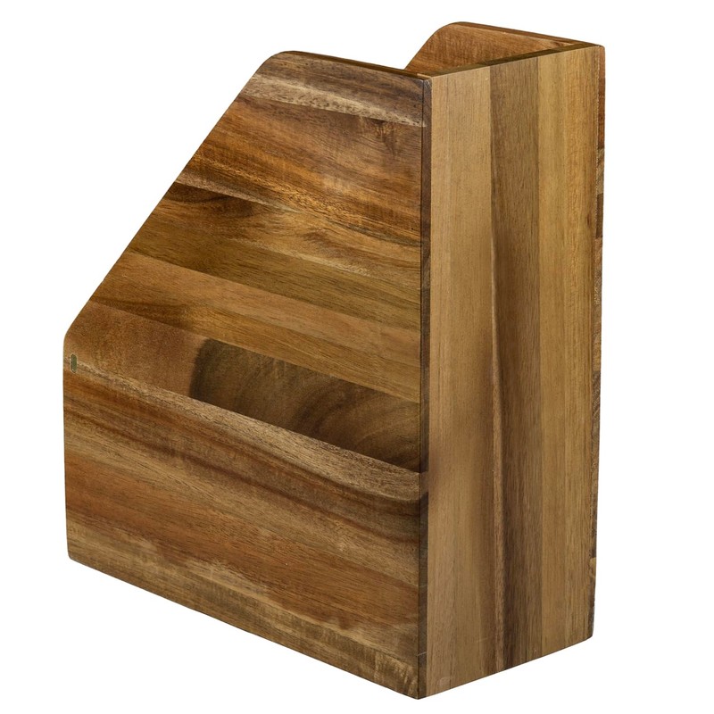 MyGift Premium Hotel Series Solid Acacia Wood Desktop Magazine File