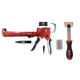 Newborn Scrapper Tool & Octogun 930-GTD Drip-Free Caulking Gun - Gator Trigger Grip | Fits 1/10 Gallon Cartridge |10:1 Thrust Ratio | Smooth Hex Rod Cradle with Built-in Smoother Tool | Plug Included