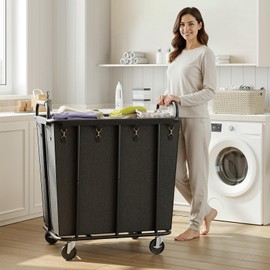 Large Laundry Cart with Wheels, 94.3 Gal. (357 L) Rolling Laundry Hamper for Clothes Storage, Heavy Duty Laundry Basket with Handle, for Home, Bathroom, Hotel, Black BB20XY01