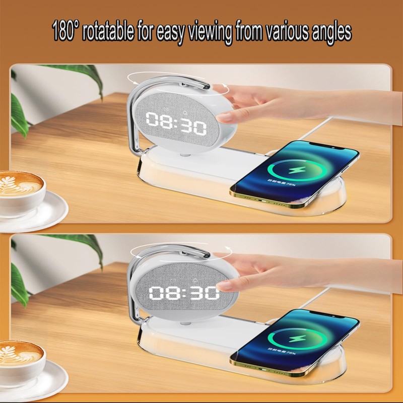 DHBY All-in-One Wireless Charger Dock - W001(White),Digital Clock, Night Light,