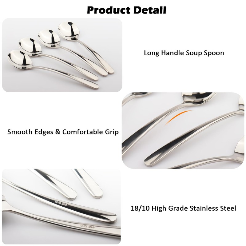 Korean Soup Spoon 18/10 Stainless Steel: Large Round Soup Spoons