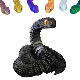 3D Printed Snake, 3d Printed Fidget Toy, Flexible Articulated Snake Animal Fidget Toys,3D Printed Animals,Home and Office Decoration for Autism/ADHD (black)