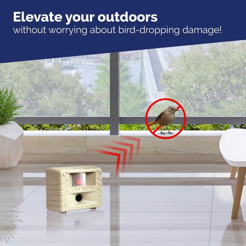 Bird-X Balcony Gard, Ultrasonic Bird Preventer, Outdoor Bird Decoy with