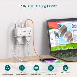 Surge Protector Outlet Extender, Multi Plug Outlet Splitter with 4 Electrical Outlets 3 USB Ports（2 USB C 3 Sided Wall Plug Adapter for Home Office Travel Dorm Room Essentials