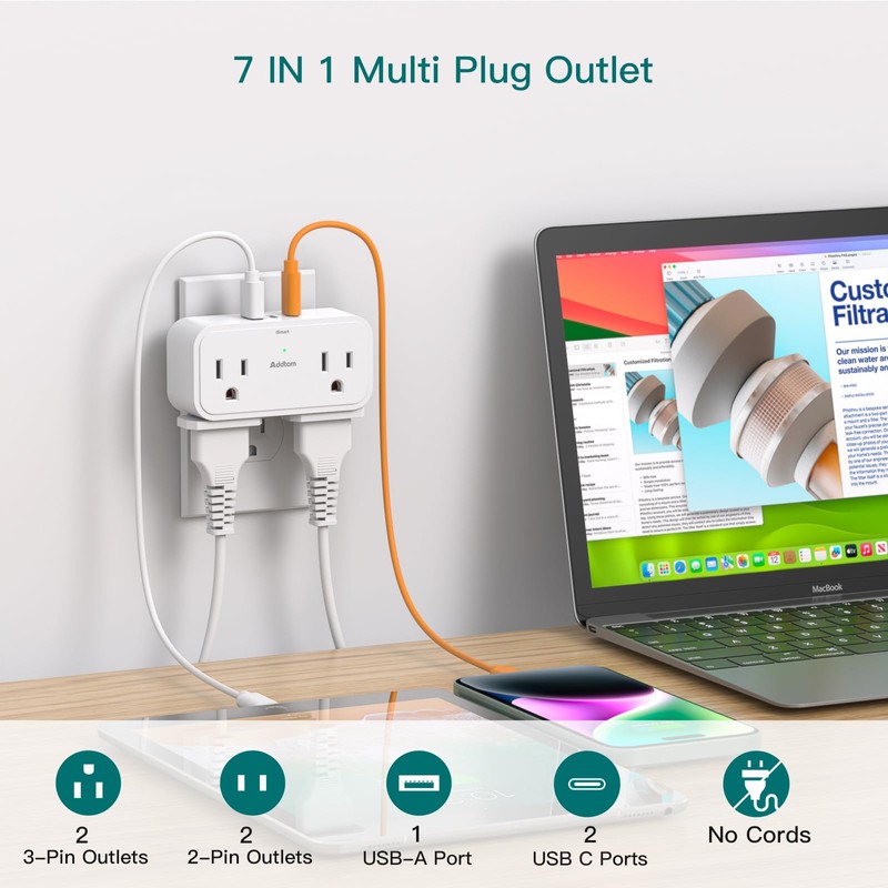 Surge Protector Outlet Extender, Multi Plug Outlet Splitter with 4
