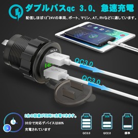 Palumma USB Car Charger, QC3.0 Rapid Charging, Power Socket, Embedded Quick Charging, 2 USB Ports, Car Charger, 12V/24V Dual USB Car Power Outlet, Waterproof, LED Voltmeter Display, Switch with