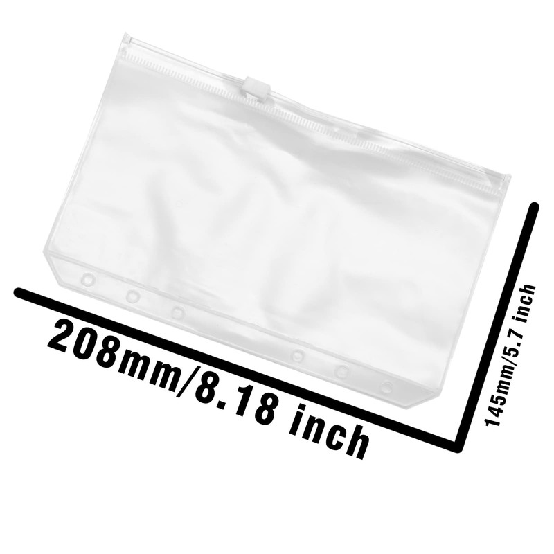 6 Pcs A6 Plastic Zipper Budget Binder Pockets,A6 Size 6Hole