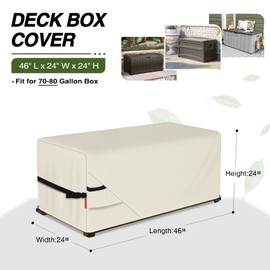 Porch Shield Patio Deck Box Storage Cover - 600D Outdoor Waterproof Cover for 70-80 Gallon Box Tear Resistant Rectangular Fire Pit Table Covers 46 x 24 x 24 inch Beige