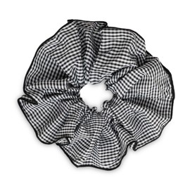 SXQLYH Checked Fabric Hair Scrunchie, Soft Comfortable Large Hair Scrunchie, Elastic Band, 20 cm, Scrunchies, Ponytail Holder, Hair Bobble for Women, Thick Long Hair (Black)