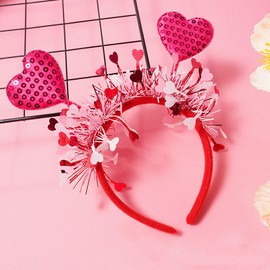 HIFANMM Valentines Day Headband Pink Heart Hair Accessories for Women Girls, Pink Sequin Love Hearts Hair Band Shiny Non Slip Headbands Wedding Valentines Party Outfit Supplies Decoration