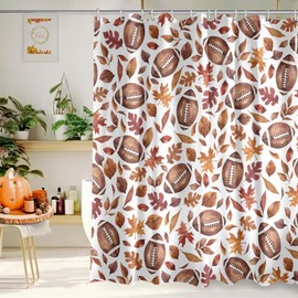 Kuyuayee Fall Shower Curtain 72x72 Inch Autumn Football Shower Curtains for Bathroom with Hooks Thanksgiving Bathroom Home Bath Decor Waterproof Fabric