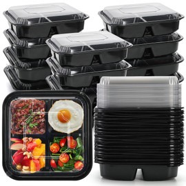 AVLA 50 Pack Meal Prep Containers with Lids, 4 Compartment Divided Bento Lunch Box, 34OZ Disposable Plastic Food Storage To Go Container, Portion Control Take Out Box for Leftover Takeout Work Travel
