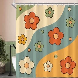 Cute Retro 70s Daisy Floral Aesthetic Groovy Abstract Funky Shower Curtain for Bathroom 72W*72H Inch Flower Lovely Vintage Bathtub Decor Modern Trendy Waterproof Polyester Fabric Set with 12 Hooks