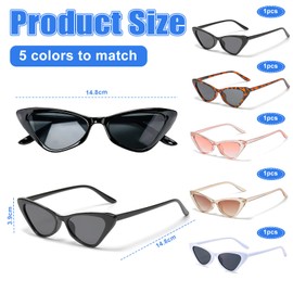HEKOBAG Pack of 5 Sunglasses Women's Cat Eye Vintage Cat Eye Glasses Sunglasses Slim Small Cat Eye Glasses Colourful Sunglasses Women's Cat Eyes Women's Glasses for Women Summer Parties Travel,