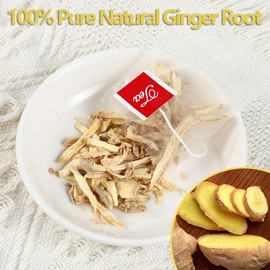 60 Premium Ginger Tea Bags, Made with 100% Natural Ginger Root, No Additive & Caffeine Free.