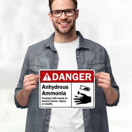 Danger Anhydrous Ammonia Contact Will Result In Severe Burns Injury Or Death ANSI Sign, 10x7 Inches, 4 Mil Vinyl Decal Stickers Weather Resistant, Made in USA by My Sign Center