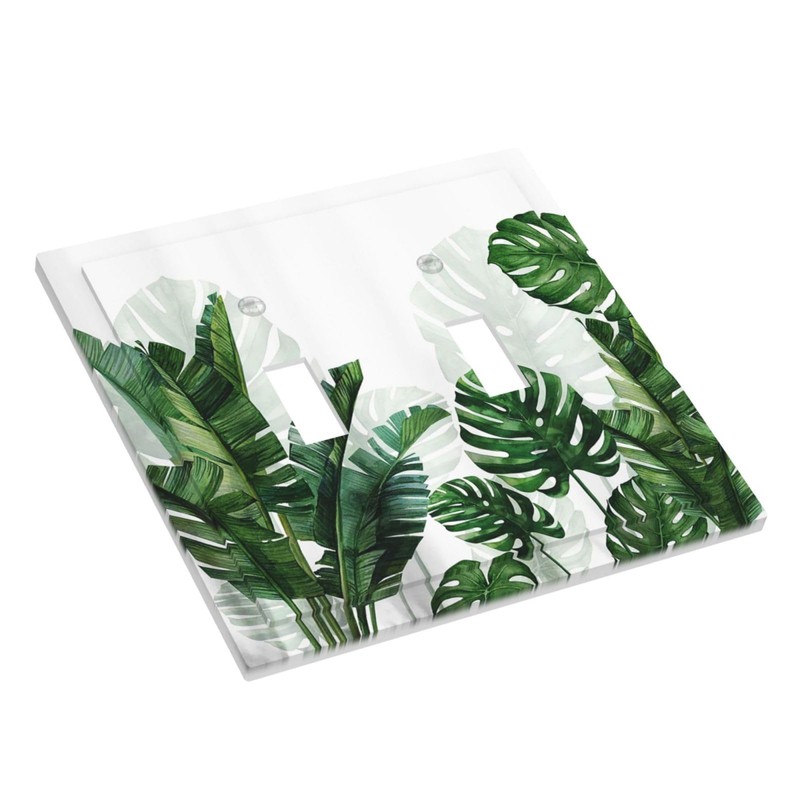 Tropical Green Plant Leaf Palm Tree 2 Gang Light Switch