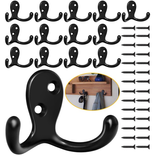 Homanu 14 Pack Coat Hooks, Heavy Duty Double Prong Coat