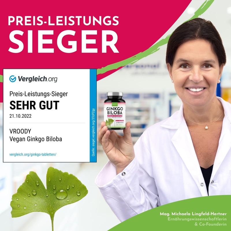 VROODY Ginkgo Biloba 3000, 2x 365 Stck - Preis-Leistungs-Sieger +