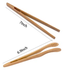 ONERUSUS 6 pack Bamboo Toaster Tongs - 7” Reusable Wood Cooking Tongs -Ideal Kitchen Utensil For Cheese Bacon Muffin Fruits Bread- Ultra Grip - Eco-friendly (Yellow-6 pcs)