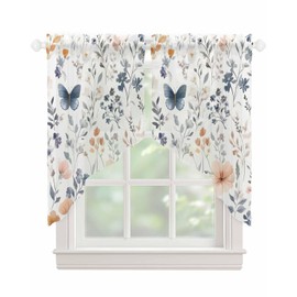 Watercolor Flower Swag Curtains 36 Inch Length, Spring Farm Leaf Country Retro Plant Semi-Sheer Curtain Drapes Rod Pocket Valance for Kitchen,Living Room,Bedroom,Bathroom,Cafe Window 72" Wx36 L