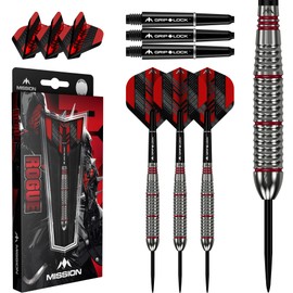 Mission | Rogue Darts | Silver & Red | Brass Steel Tip Darts Set | 22g.