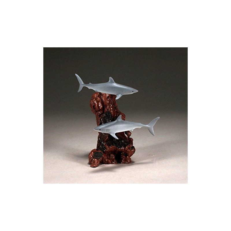 Mako Shark Duo Sculpture by John Perry Airbrushed on Polished